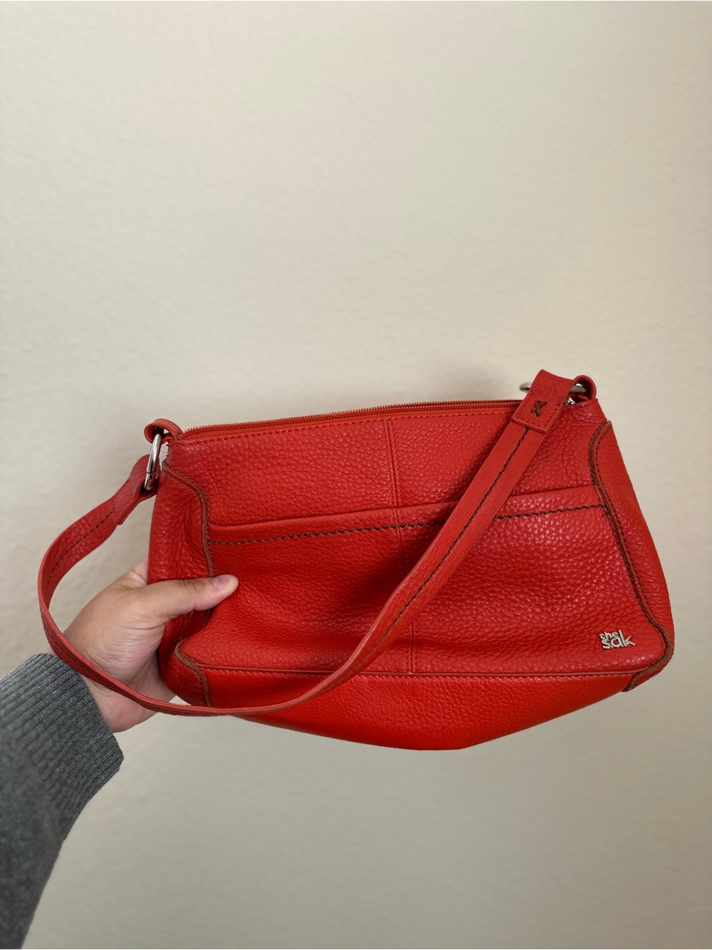 The Sak orange Pebbled Leather Shoulder Bag